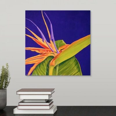 Bird of Paradise on purple - Original oil painting on wall over desk

12" x 12" x 5/8" original oil painting

Oil paint on canvas on wood stretcher bars

A single Bird of Paradise on a dark purple field

No need to frame

Image continued or painted on sides

Certificate of Authenticity included with purchase of original

All rights reserved by Nancy L. McLennon