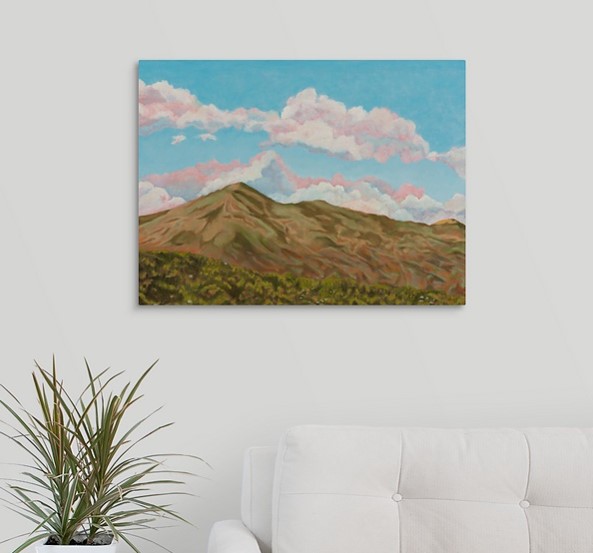 Original oil painting on wall over couch

18" x 24" x 5/8" original oil painting

Oil paint on canvas on wood stretcher bars

A blue sky filled with white clouds over a morning sunlit Mt Tamalpais landscape.

No need to frame

Image continued or painted on sides

Certificate of Authenticity included with purchase of original

All rights reserved by Nancy L. McLennon
