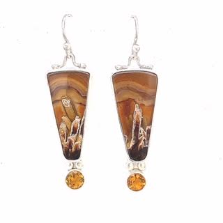 Turkish Stick Agate Earrings with Faceted Citrines