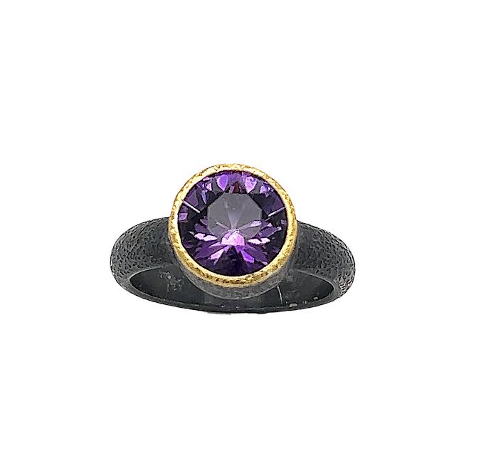 Amethyst Ring set in 22 K gold and patina silver.