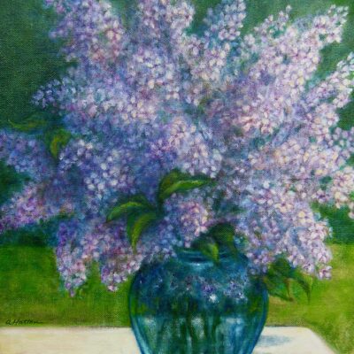 Purple Lilacs in a Blue Vase