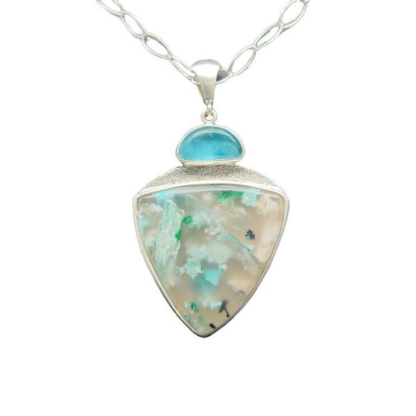 Chrysocolla and Copper in Chalcedony Pendant with Apatite Accent