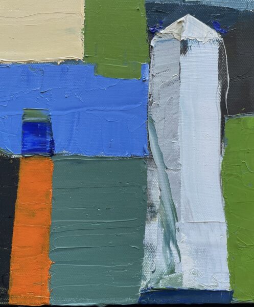 Tower in color block landscape. 
Homage Nicolas de Staël.