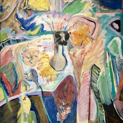 "UNSEEN"
Acrylic, gold paint, silver netting, photo transfer, and paper on canvas. 
49” x 37” (2020)  Inspired by the pandemic period when museums in the Bay Area and all around the world were closed to the public, including works by Picasso and Frida Kahlo.